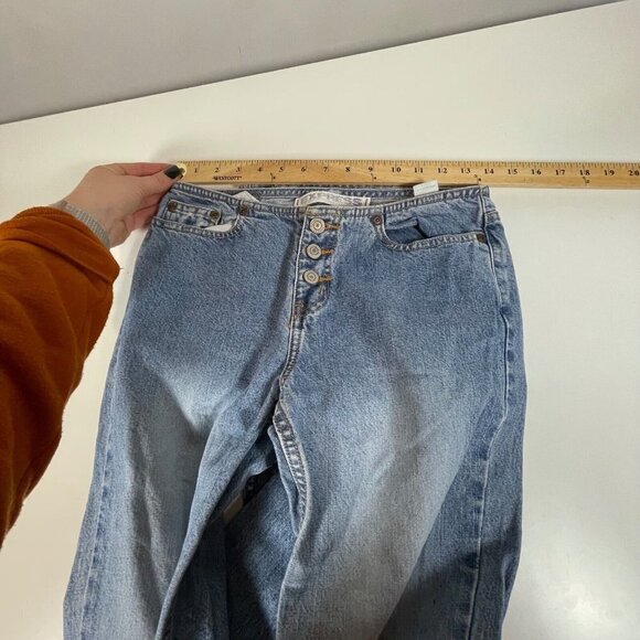 Express Womens Precision Fit Hipster Flare Denim Jeans Blue 1/2 Long Button Y2K - Picture 7 of 10